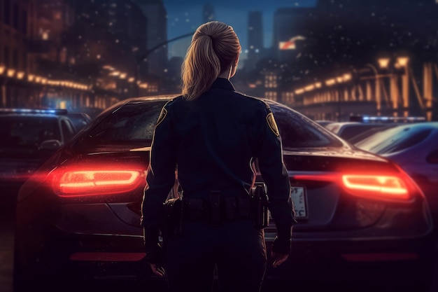 Police officer woman police car Generate Ai