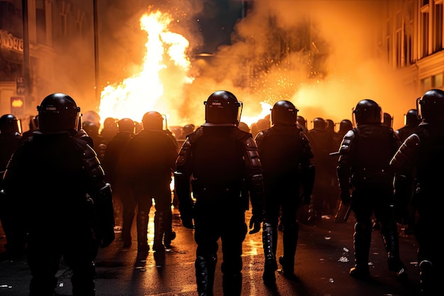 Police in a riot on city street