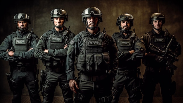 Police SWAT unit in a picture shot while on duty GENERATE AI