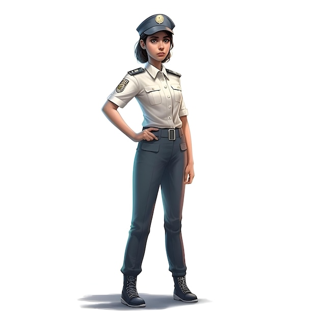 police woman isolated on white background with clipping path and shadow over it