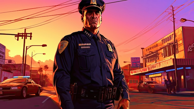 Policeman colorful comic book style artwork