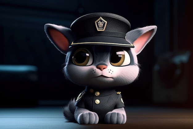 Policeman cute big eyes Starfleet cat illustration generative ai