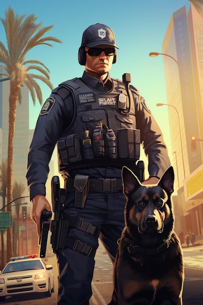 Policeman and his dog city