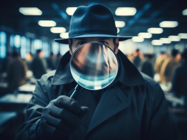 Policeman is meticulously examining the scene for evidence during his investigation