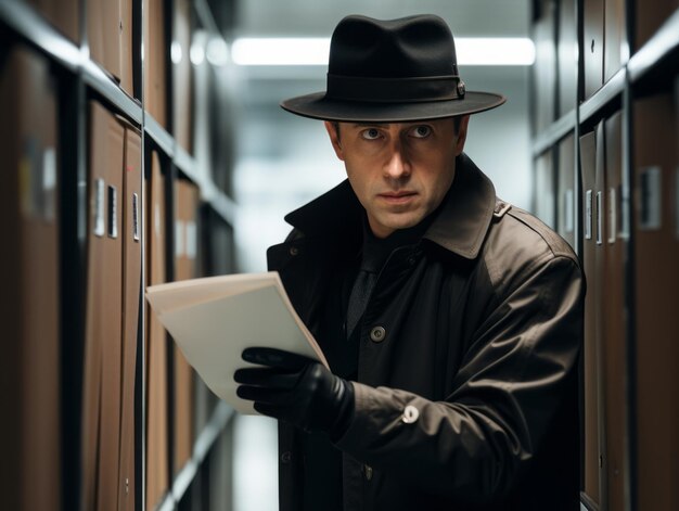 Policeman is meticulously examining the scene for evidence during his investigation