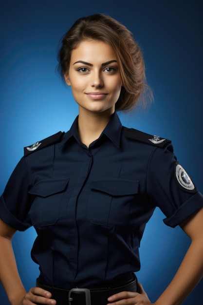 Policeman smile very detailed studio photo above the waist dark blue background