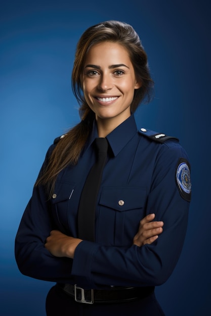 Policeman smile very detailed studio photo above the waist dark blue background