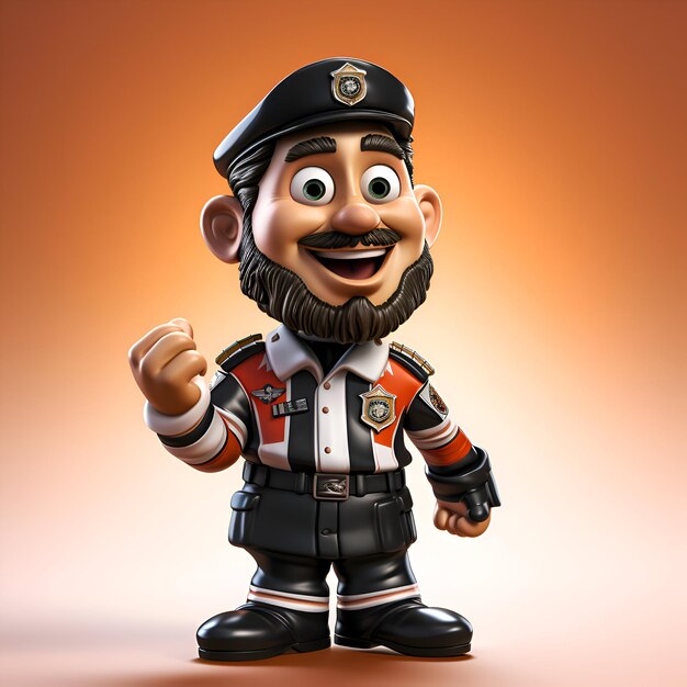 Photo policeman with a fist pump and a police cap 3d rendering