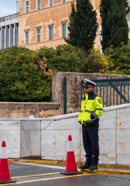 Policemen guarding the Greek Guard guard at Syntagma Square Athens Greece