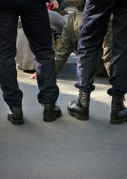 Policemen in a protest