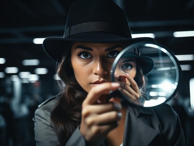 Policewoman is carefully examining the crime scene for potential evidence