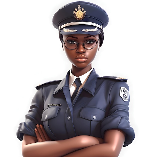 Policewoman in uniform and glasses 3D rendering