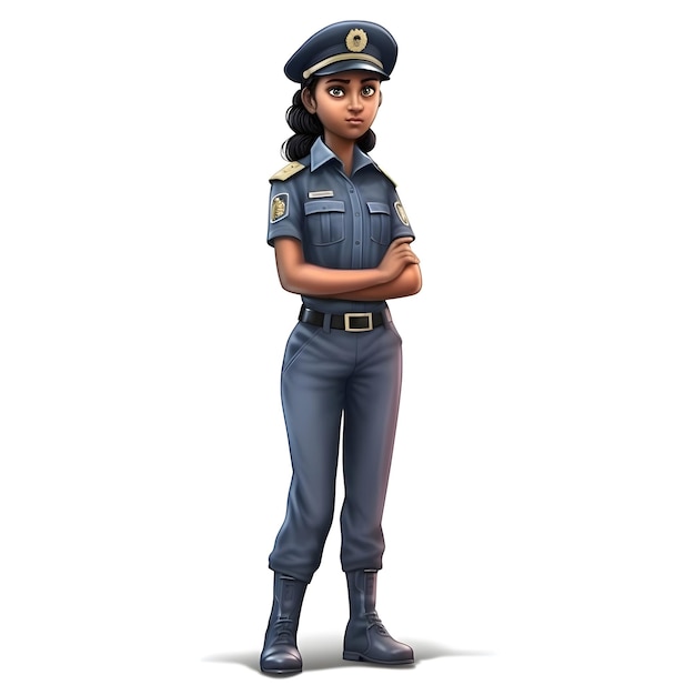 Policewoman with folded arms on white background with clipping path