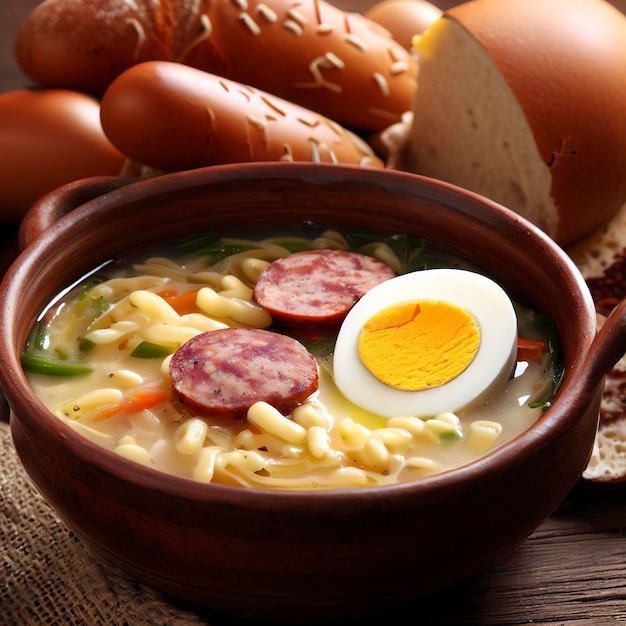 polish easter soup with egg and sausage