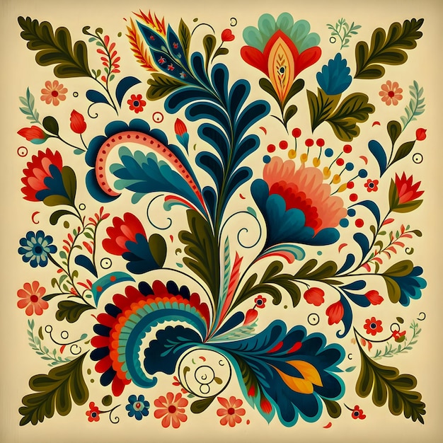 Polish Folk in watercolor pattern hand drawn illustartion floral pattern