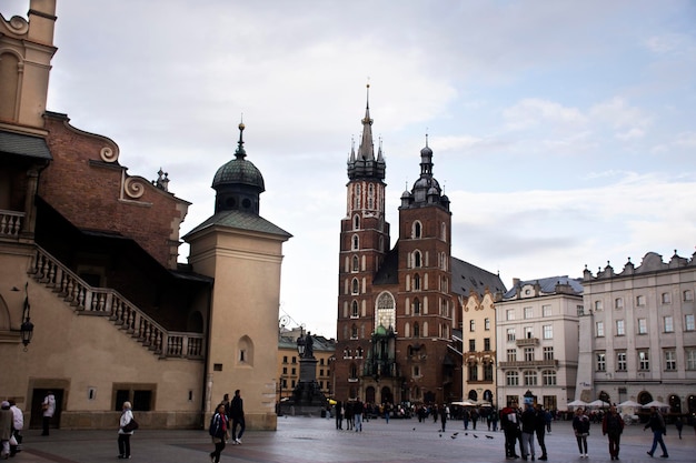 Polish or Pole people and foreigner travelers travel visit and shopping eat drink relax at Rynek Glowny Market in Krakow Old Town Main Square at Stare Miasto on September 20 2019 in Lesser Poland