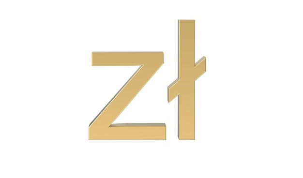 Polish Zloty Currency symbol of Poland in golden 3d