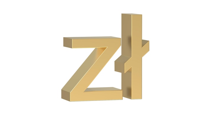 Photo 波兰兹洛蒂 波兰的货币符号在金色3d