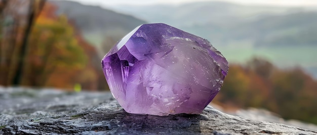 Photo polished amethyst geological spectacle under the microscope radiates mysterious energy realistic overcast depth of field bokeh effect pointofview shot