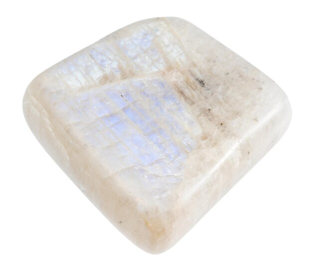 Photo polished belomorite moonstone gemstone isolated