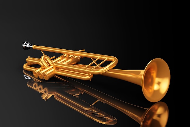 Polished Brass Trumpet on a black background