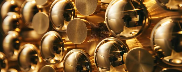 Photo polished bronze doorknobs arranged in a circular pattern reflecting each other s glimmering surfaces