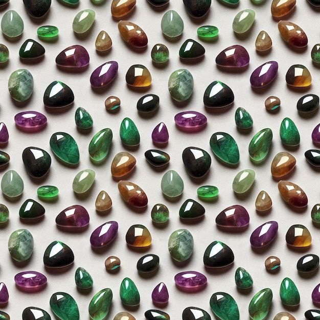 Polished gemstones seamless pattern Tumbled rocks pebbles repeating background