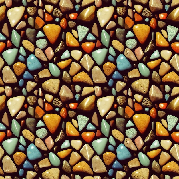 Polished gemstones seamless pattern Tumbled rocks pebbles repeating background