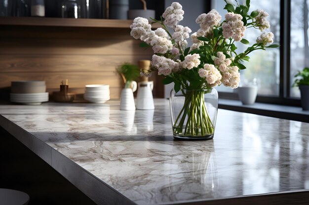 Polished Marble Counter Modern Kitchen Interior Background