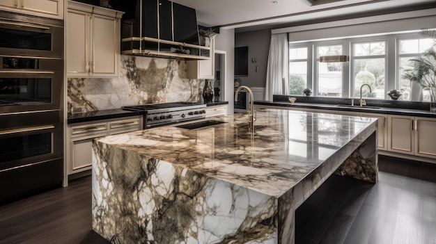 Polished marble countertops with gold accents AI generated