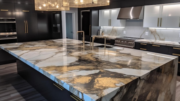 Polished marble countertops with gold accents AI generated