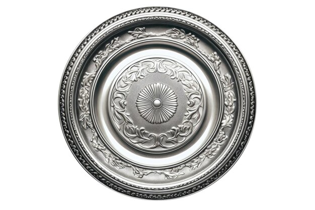 Polished Silver Plate With Delicate Engravings And Ornate Borders