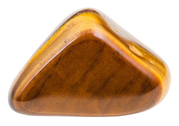 Polished tiger eye gemstone isolated on white