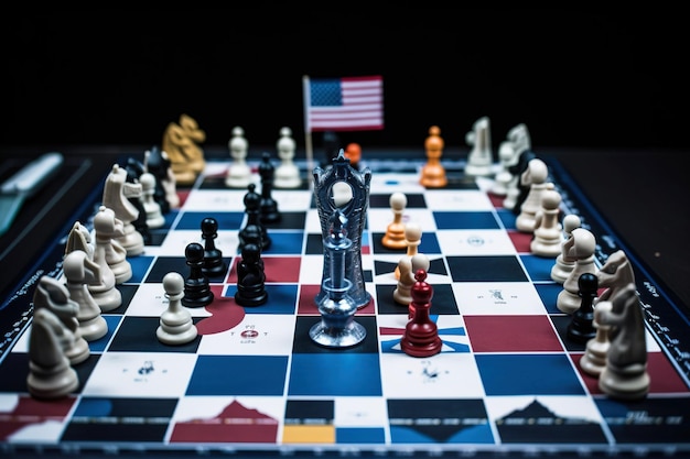Political board intellectual game chess with country flags Hobbies and mind development AI generated