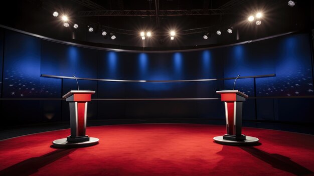 Political talk show studio Preelection debate stands in TV studio