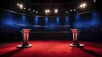 Photo political talk show studio preelection debate stands in tv studio