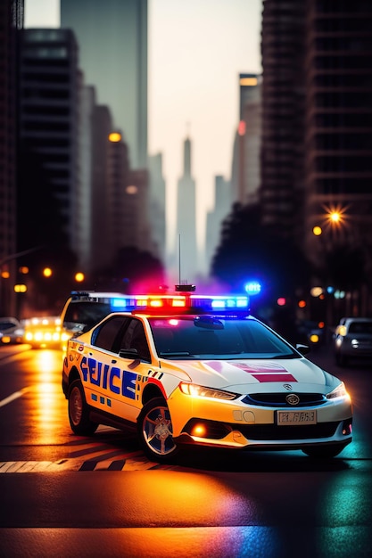 Politie auto lichten in de stad's nachts