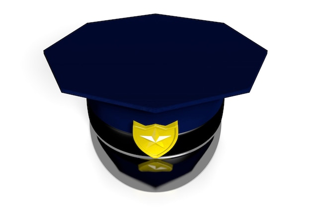 Politie pet met gouden badge op witte achtergrond 3D illustratie