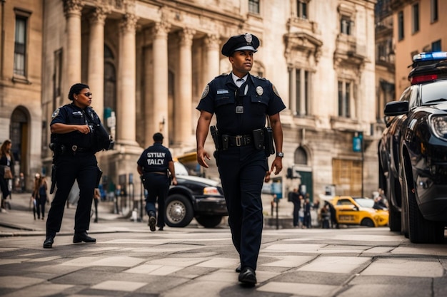 politieagenten en veteranen in het straatbeeld die toezicht houden en anderen helpen