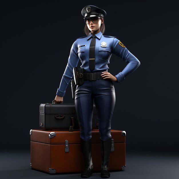 Foto politievrouw in uniform met portemonnee 3d rendering