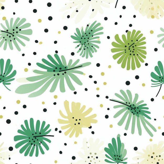 Photo a polka dot background with yellow and green flowers and dots.