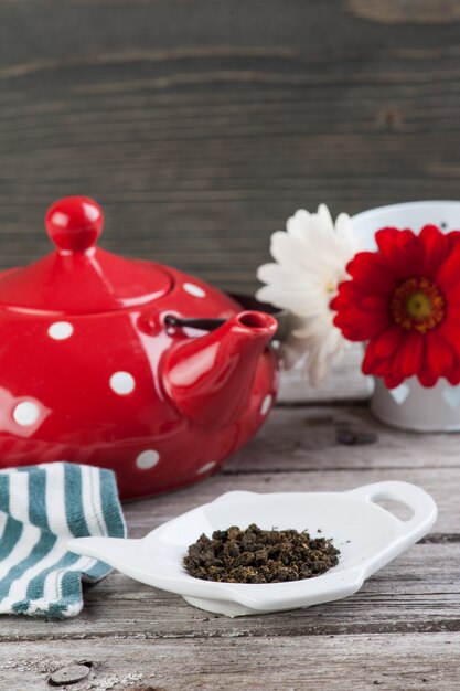 Polka dot red tea pot