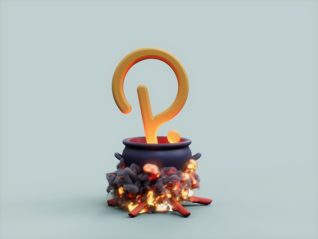 Polkadot Cauldron Fire Cook Crypto Currency 3D Illustration Render
