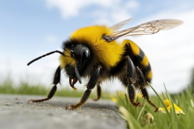 Пыленосная пчела желтая природная насекомая макро