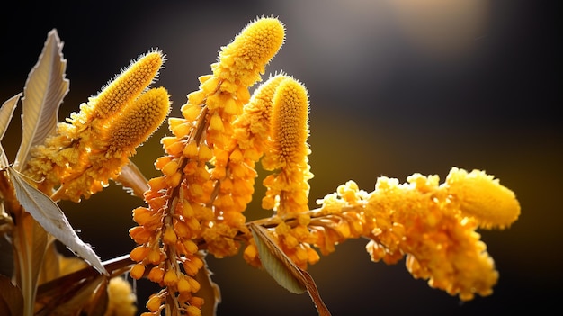 ポレン・キャットキンズと黄色い花の花粉