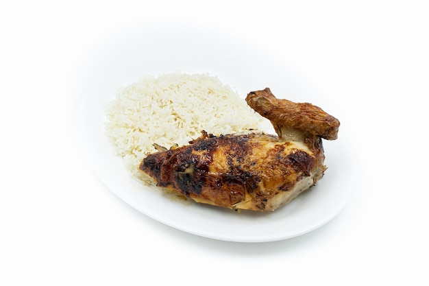 Pollo asado con arroz blanco