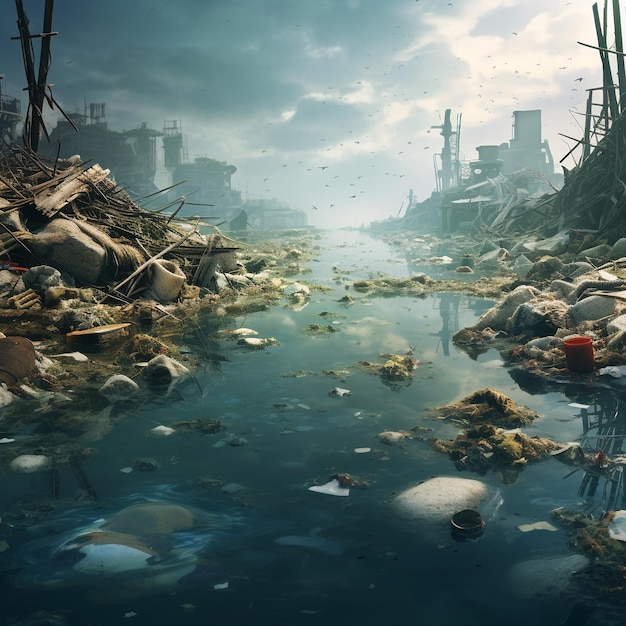 pollution concept of water with garbage