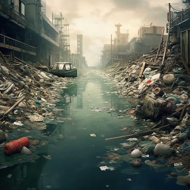 pollution concept of water with garbage