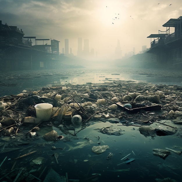 pollution concept of water with garbage