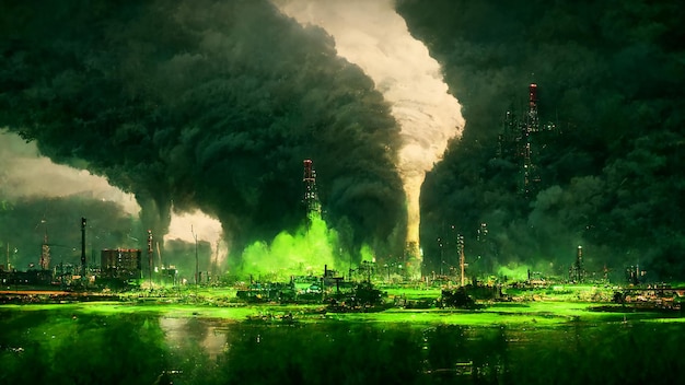 Pollution of Environment by Toxic Emissions of Industrial City Art Illustration